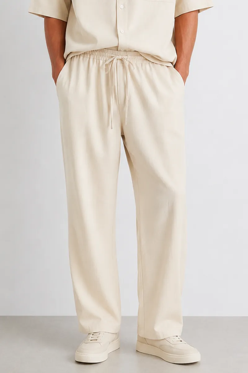 Pantalone in lino con vita elastica e coulisse